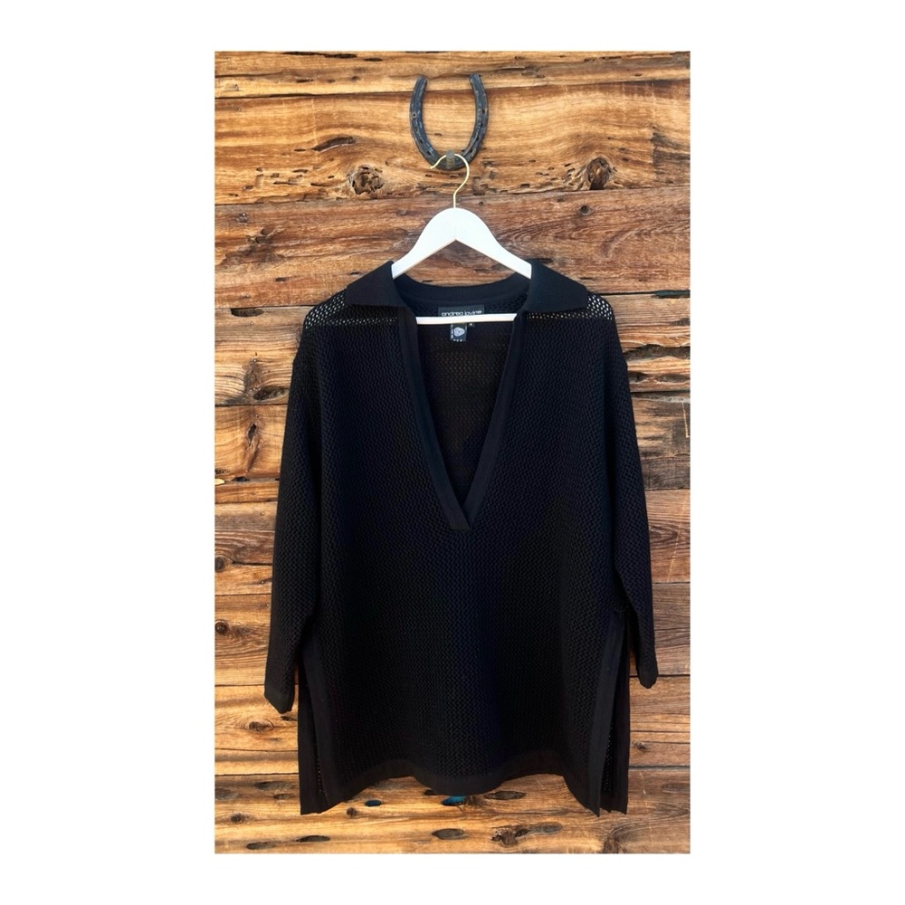 ANDREA JOVINE | Vintage Open Knit Pure Silk Oversized V-Neck Sweater M